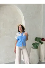 Wholesale Laced Chest Blouse - Blue | Topshow