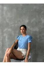 Topshow Blue Shoulder Rose Wholesale T-Shirt