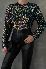 Sequin Palette Disco Wholesale Blouse - Sequined | TOPSHOW | F1592