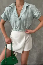 Topshow Zümrüt Pitikare Beli Kolucu Lastikli Toptan Gömlek