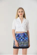 Topshow Krem Yaprak Desenli Taşlı Toptan Gömlek