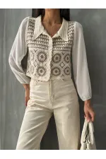 Cardigan court à motifs floraux | F0025 - Marron pierre | TOPSHOW | F0025