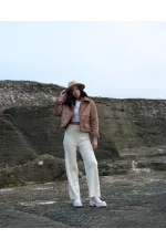 Nubuk Yakası Kürklü Toptan Mont - Vizon Vizon | TOPSHOW | F1553