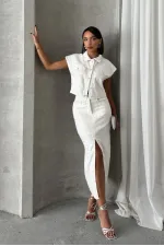 Sequined Denim Wholesale Skirt - White Dsn 1 | TOPSHOW | F1707