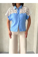 Wholesale Laced Chest Blouse - Blue | Topshow