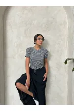 Topshow Black Waist Plaid Printed Wholesale Blouse