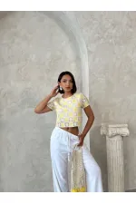 Chemisier à manches courtes en crochet à motif damier - Jaune | Topshow