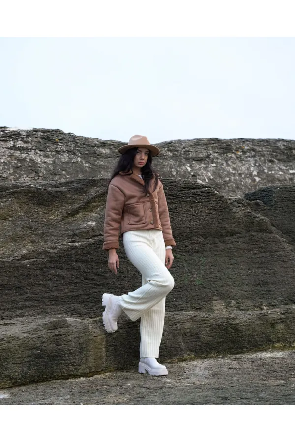 Nubuk Yakası Kürklü Toptan Mont - Vizon Vizon | TOPSHOW | F1553