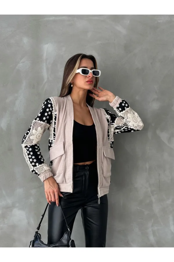 Gübür Detaylı Toptan Ceket - Taş | TOPSHOW | F1493