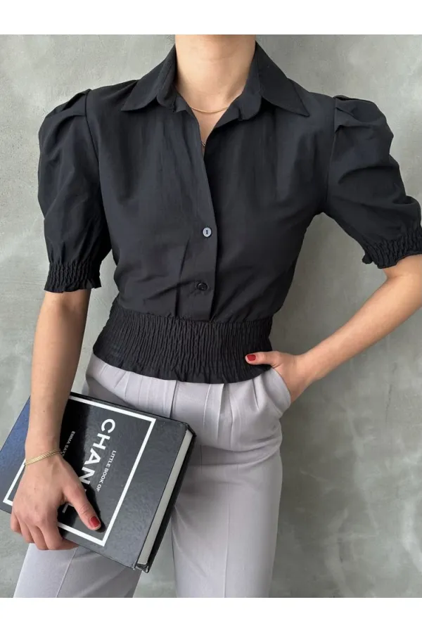 Topshow Siyah Gipeli Düğmeli Toptan Gömlek Topshow Siyah Gipeli Düğmeli Toptan Gömlek