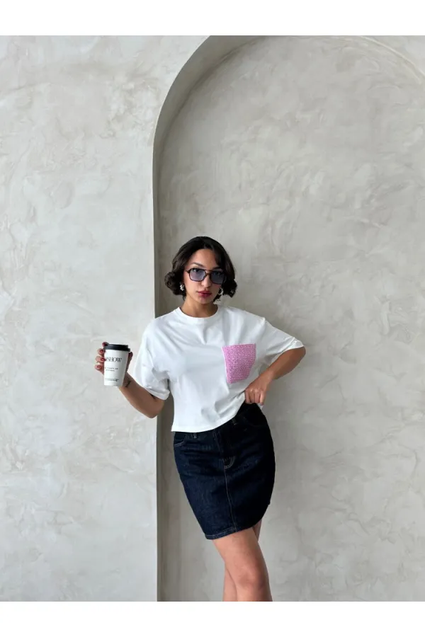 Wholesale T-Shirt with Pocket Detail - Pink | Topshow