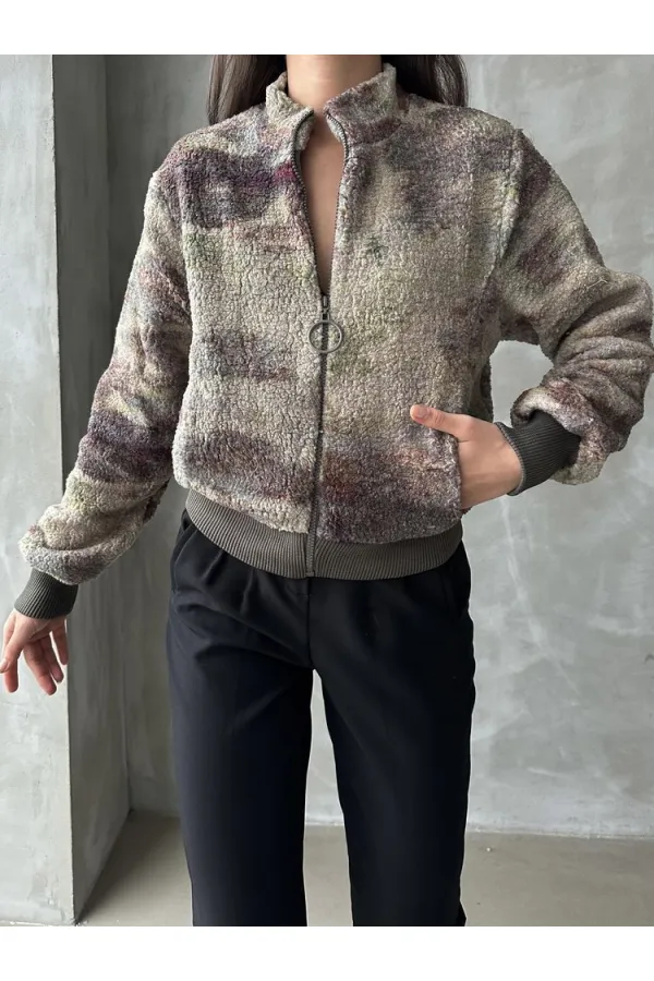 Desenli Peluş Toptan Mont - Kamuflaj | TOPSHOW | F1129