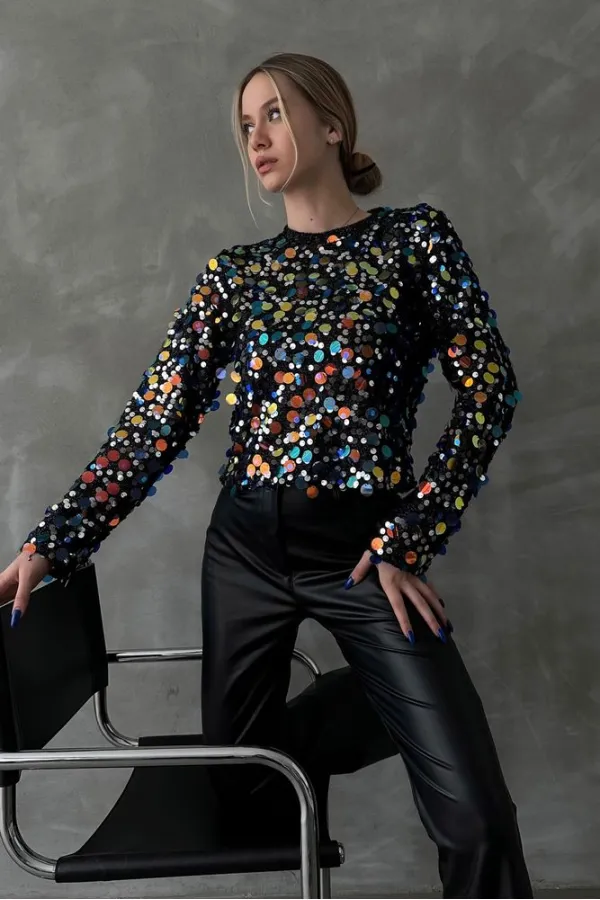 Sequin Palette Disco Wholesale Blouse - Sequined | TOPSHOW | F1592