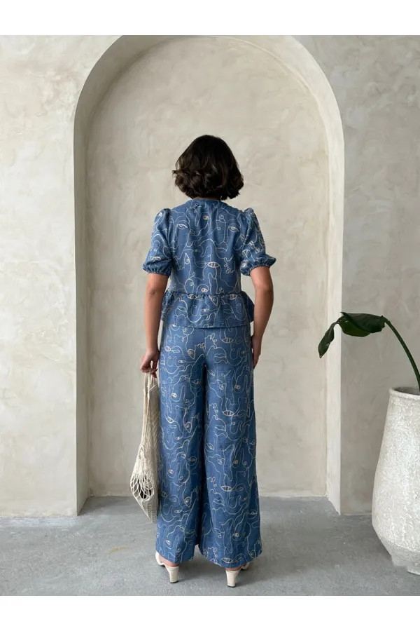 Wholesale Tie-Front Embroidered Blouse - Dark Blue | Topshow