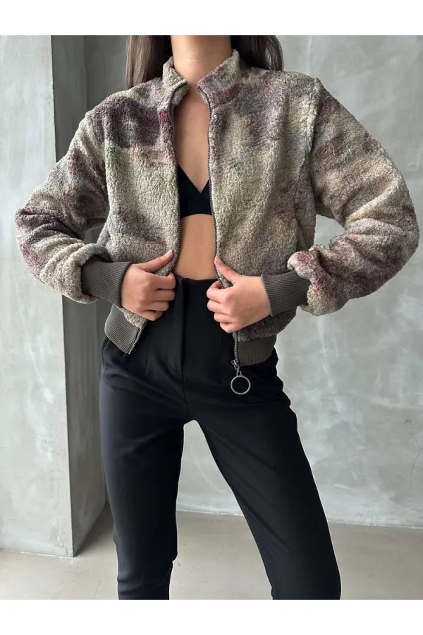 Desenli Peluş Toptan Mont - Kamuflaj | TOPSHOW | F1129