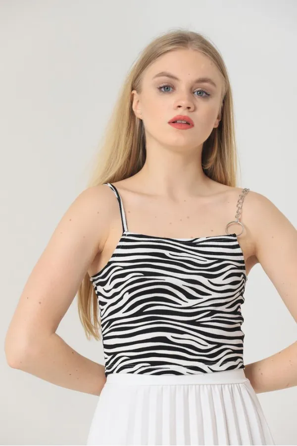 Topshow Zebra Chain Detail Wholesale Blouse