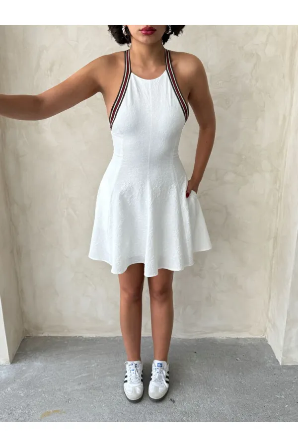 Striped Sleeveless Dress - Cream | Topshow