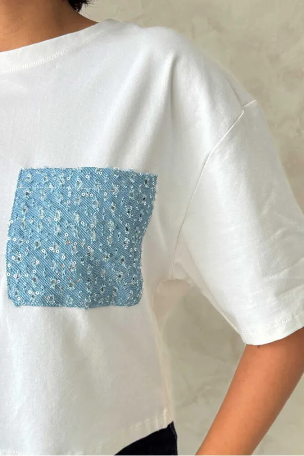 Wholesale T-Shirt with Pocket Detail - Blue | Topshow