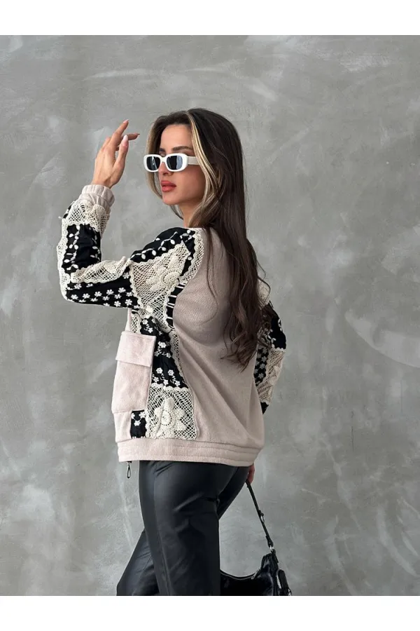 Gübür Detaylı Toptan Ceket - Taş | TOPSHOW | F1493