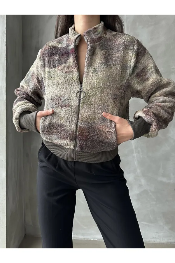 Desenli Peluş Toptan Mont - Kamuflaj | TOPSHOW | F1129