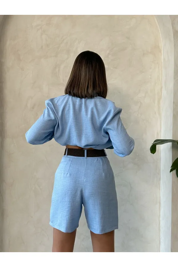 TOPSHOW Mavi Kemerli Toptan Şort
