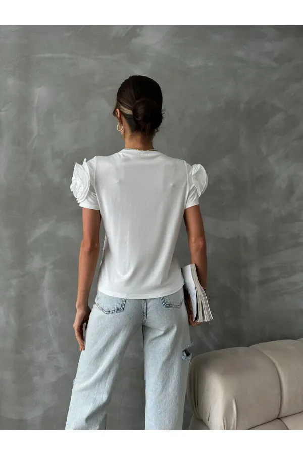 Topshow White Shoulder Rose Wholesale T-Shirt