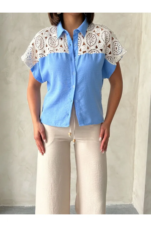 Wholesale Laced Chest Blouse - Blue | Topshow