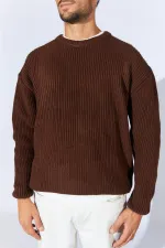 Pull ras du cou marron pour homme (TRZ050) Pull ras du cou marron pour homme (TRZ050)
