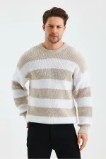 Pull rayé beige à col ras du cou pour homme Pull rayé beige à col ras du cou pour homme