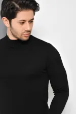Pull en maille basique noir à demi-col roulé pour homme Pull en maille basique noir à demi-col roulé pour homme