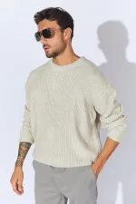 Pull col rond beige pour homme (TRZ050) Pull col rond beige pour homme (TRZ050)