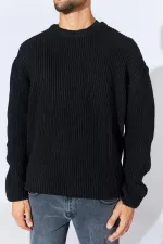 Pull ras du cou en maille noir pour homme (TRZ050) Pull ras du cou en maille noir pour homme (TRZ050)