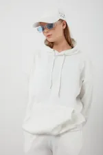 Sweat-shirt à capuche écru (TN0002) à triple fil et poche kangourou surélevée pour femme