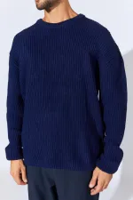 Men's Navy Blue (TRZ050) Crew Neck Knitted Sweater Men's Navy Blue (TRZ050) Crew Neck Knitted Sweater