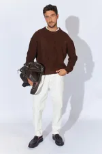 Pull ras du cou marron pour homme (TRZ050) Pull ras du cou marron pour homme (TRZ050)