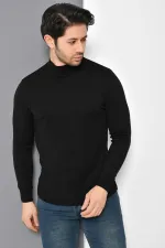 Pull en maille basique noir à demi-col roulé pour homme Pull en maille basique noir à demi-col roulé pour homme