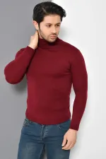Pull basique à col roulé bordeaux pour homme Pull basique à col roulé bordeaux pour homme