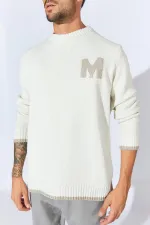 Men's Ecru Crew Neck Boucle Sweater Men's Ecru Crew Neck Boucle Sweater