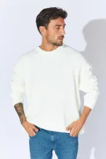 Pull ras du cou en maille écru pour homme (TRZ050) Pull ras du cou en maille écru pour homme (TRZ050)