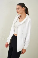 Women's Ecru Hooded Oversize Zippered Sweatshirt
