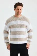 Pull rayé beige à col ras du cou pour homme Pull rayé beige à col ras du cou pour homme