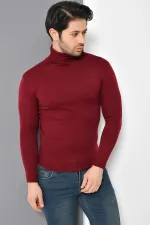 Pull basique à col roulé bordeaux pour homme Pull basique à col roulé bordeaux pour homme