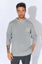 Men's Anthracite Crew Neck Boucle Sweater