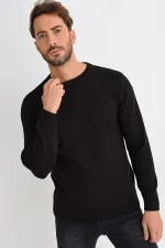 Pull en tricot basique noir à col rond pour homme Pull en tricot basique noir à col rond pour homme