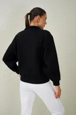 Kadın Siyah ( 25130 ) Dik Yaka Önü Çıtçıtlı Üç İplik Sweatshirt