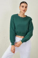 Women's Nefti Crew Neck Three Thread Oversize Crop Sweatshirt