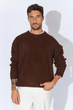 Pull ras du cou marron pour homme (TRZ050) Pull ras du cou marron pour homme (TRZ050)