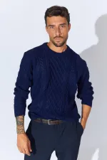 Men's Navy Blue Crew Neck Knit Sweater