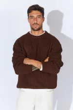 Pull ras du cou marron pour homme (TRZ050) Pull ras du cou marron pour homme (TRZ050)