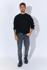 Pull ras du cou en maille noir pour homme (TRZ050) Pull ras du cou en maille noir pour homme (TRZ050)